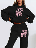 Fall Sporty Minimal Long Sleeve Printed Letter Print Hoodie Set