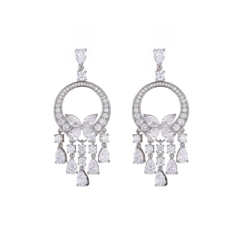 Sparkling Zircon Tassel Hook Earrings - view 8