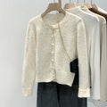 Women's Fall-Winter Designer Minimal Knit Wool Crew Neck Sweater + Cardigan + Top 202 - Green