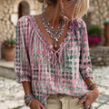 Summer Bohemian 3/4 Sleeve V-Neck Tie-Front Drawstring Shirt