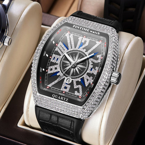 PINTIME / Item Time Men Watch Export Wine Barrel Watch Simple Watch Belt Yacht Rhinestone Retro Quartz Watch