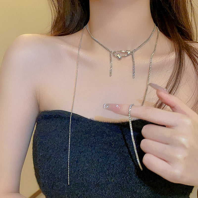 Geometric Pearl Tassel Long Necklace - view 3