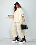 Solid Long Sleeve + Pants Two-Piece Casual Set, 2025