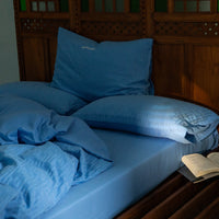 Stream Satin Tale Blue / 1.5m Bed - 4-Piece Flat Sheet - 200x230cm