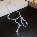 Imperial Breeze Simple Rhinestone Geometric Wave Shape Stud Earring Necklace Set Fashionable Clavicle Chain Light Luxury Premium Necklace