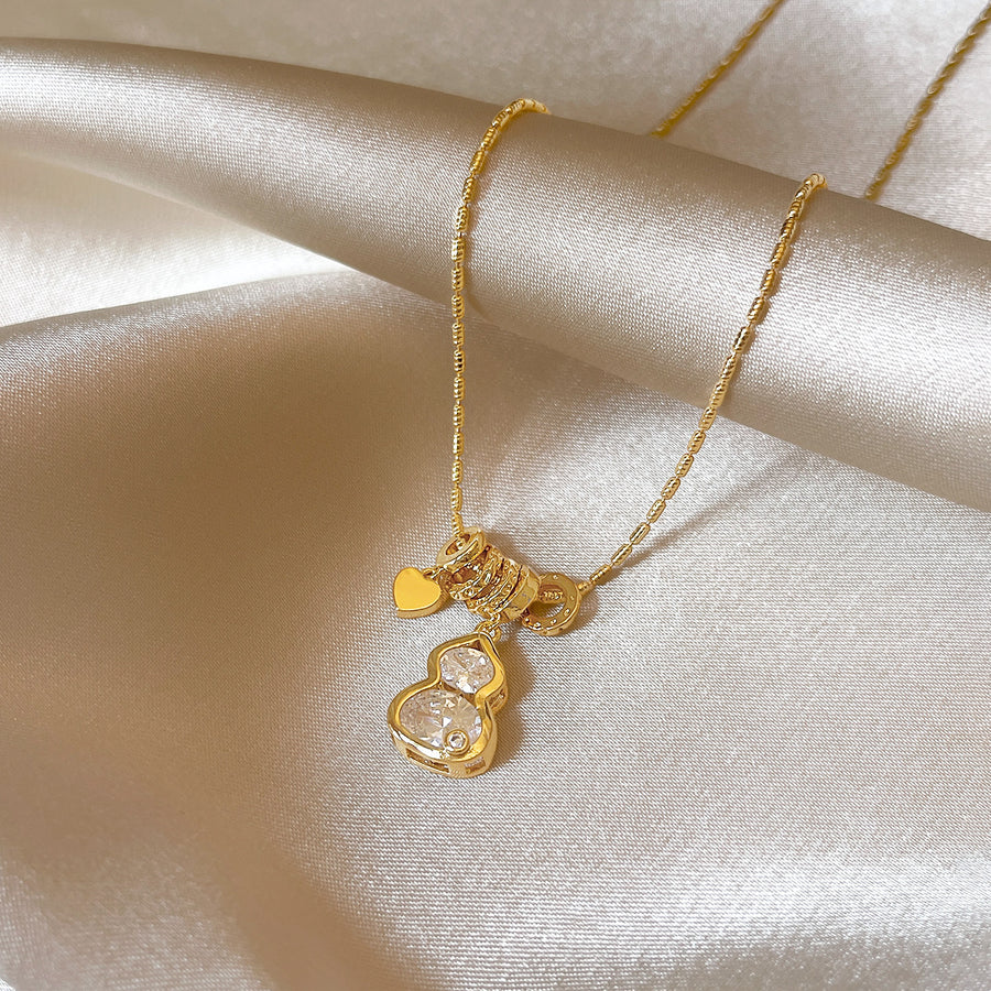 18K Gold-Plated Zircon Gourd Pendant Necklace - view 2