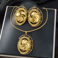 Overseas Bestseller Retro Oval Round Cutout Flower Pendant Necklace Copper Gold Plated Fashionable Women Earrings Necklace Set Women