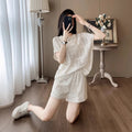 Summer French Fashion Lace Short Sleeve Shorts 2-Piece Set