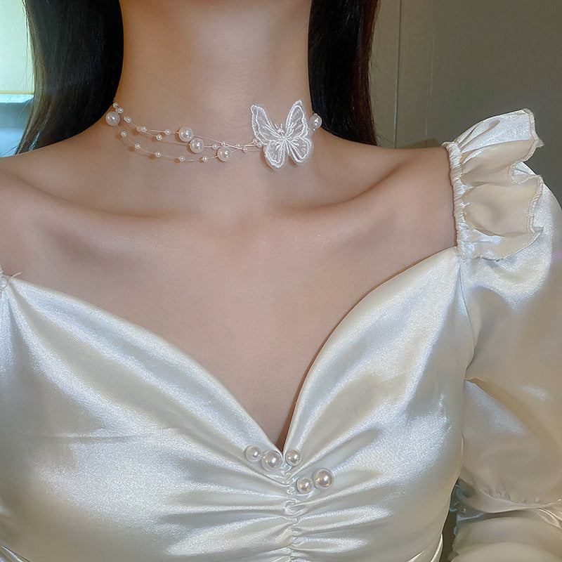 Vintage Pearl Rhinestone Tassel Choker Necklace - view 6