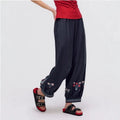 Women's Bohemian Ethnic Embroidered V-Neck Shirt + Pants 2-Piece Set 2026 - Navy Top