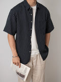 Nengmeng Retro Fine Stripe Lyocell Pocket Shirt