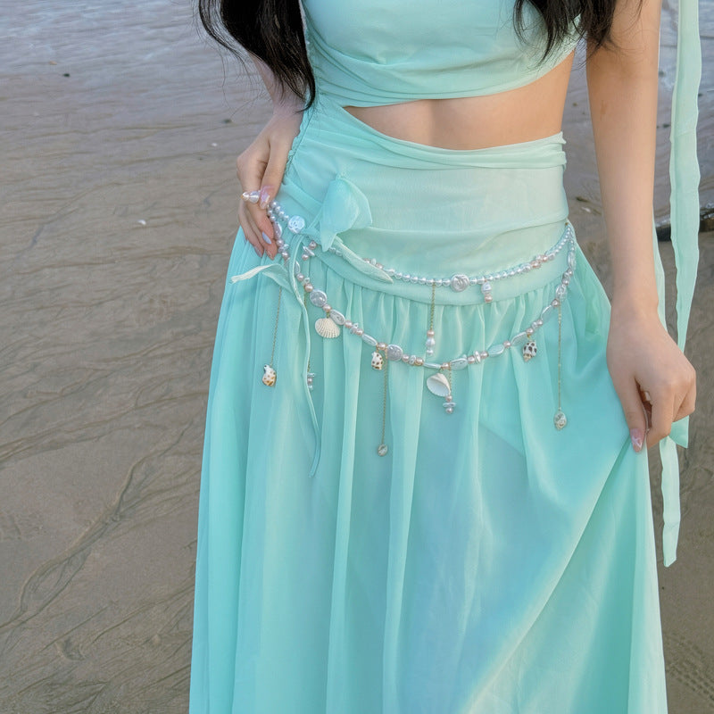 Beach Vacation Flower Pearl Tassel Waist Chain - view 4