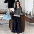 Girls' Faux Layered Knit Cardigan Flower Print Pants Two-Piece Set