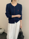 Women's Fall-Winter Korean Fashion Embroidered Knit Crew Neck Cardigan + Top 2026 - Apricot