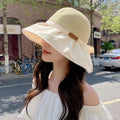新款夏季百搭户外遮阳帽大帽檐渔夫帽便携防晒太阳帽蝴蝶结女士帽
