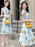 Sweet Small Floral Bow Tie Dress, French Print Slimming