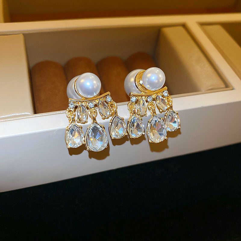 French X-Cross Triangle Pearl Stud Earrings - view 3