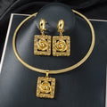 Overseas Fashionable Western Elegant 18K Gold Geometric Flower Cutout Pendant Earrings Necklace 2-Piece Set Wholesale OK
