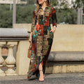 Women's Casual Lapel Collar Printed Floral Long Dress + Shirt + Skirt 2026 - Blue