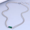 2025 New Retro Titanium Short Emerald Cubic Zirconia Double-Layer Necklace Simple Chain Clavicle Chain Women N6258