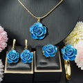 Western 18K Gold Overseas 3D Romantic Rose Flower Personality Necklace Bracelet Set Earrings Ring Knot Wedding Banquet Set
