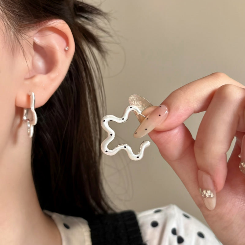 Korean Polka Dot Openwork Flower Stud Earrings - view 3