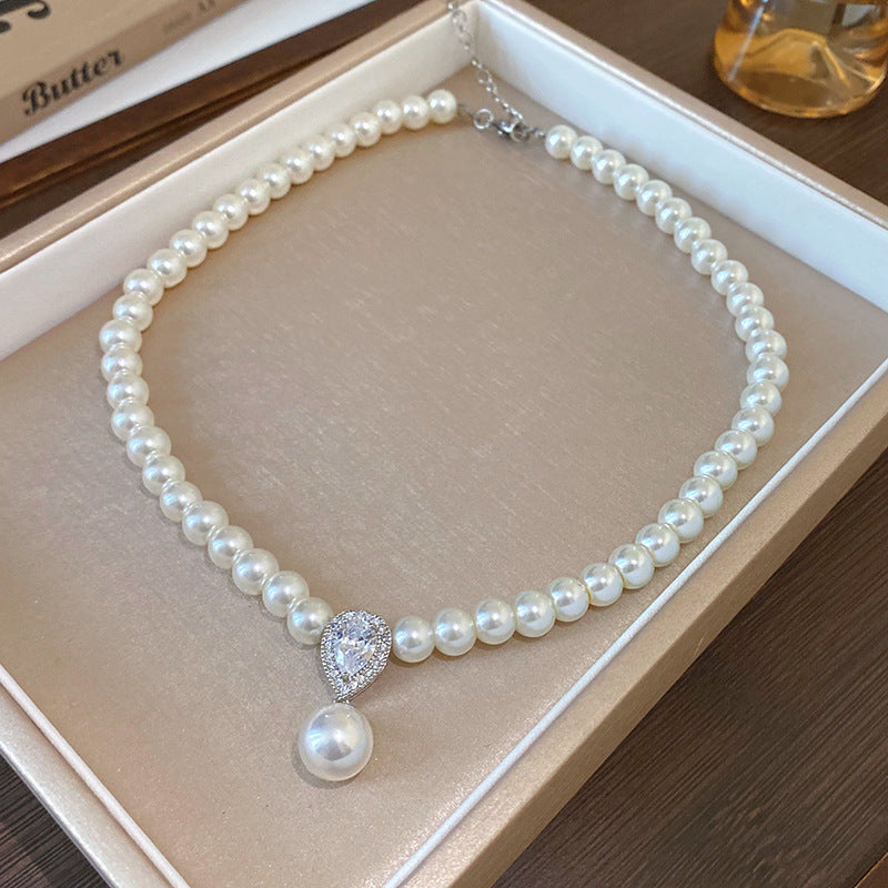 French Zircon Teardrop Pearl Necklace - view 3