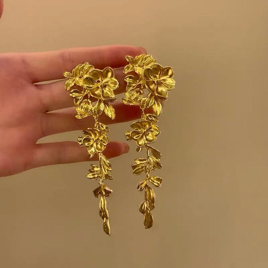 French Gold Butterfly Flower Stud Earrings - view 8
