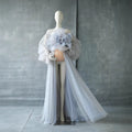 Pearl Applique Maternity Gown - 3D Floral Bridal Robe for Photography Women
