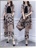 Summer Slimming Plus Size Loose Wide Leg Pants + Cardigan + Top 2-Piece Set