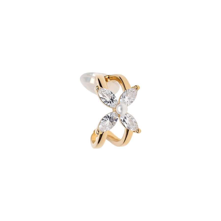 Zircon Pearl Flower Clip-On Earrings - view 5