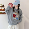 Girls' Mushroom Embroidery Pullover