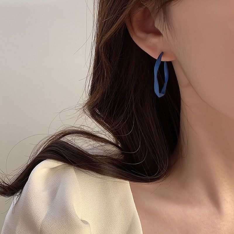 Blue Heart and Flower Square Stud Earrings – Trendy Summer Style - view 4