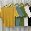 Summer Short Sleeve Boat Neck High Waist Cropped Knit Top + Tee