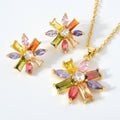 Overseas AliExpress Hot Seller Western Trendy Earrings Colorful Droplet Shape Cubic Zirconia Snowflake Hoop Pendant Set