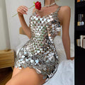 2026 Hot-Selling Metal Sequin Patchwork Bodycon Heart Print Dress, Stage Wear HD21187