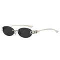 Korean Retro Cat-Eye Silver Rimless Glasses Women Premium Oval Round Plano UV-Proof Sunglasses