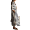 Striped V-Neck Shirt Dress - Loose 3/4 Sleeve Long Summer Dress Women