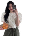 Summer Korean Youthful Puff Sleeve Cropped Shirt