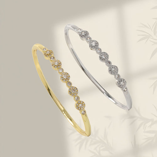 Overseas Light Luxury Fashionable Petal Cubic Zirconia Bangle Premium Versatile Hand Jewelry Item Simple Gold Open End Bracelet Wholesale