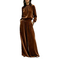 Fall-Winter Casual Slimming Velvet Pleated Wide Leg Pants + Top 2-Piece Set