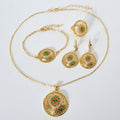 Dubai Overseas Cutout Mini Set Two-Tone Crystal La Dial Pendant Necklace Bracelet Set Earrings Ring India Jewelry Set Women