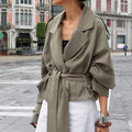 Women's Fall Casual Elegant Lapel Collar Tie-Front Jacket 2026 - Green
