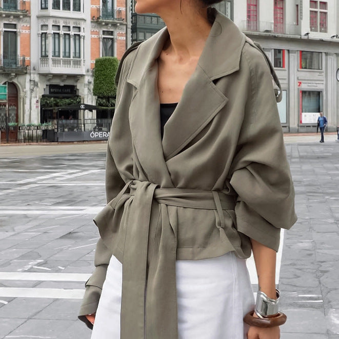 Women's Fall Casual Elegant Lapel Collar Tie-Front Jacket 2026 - Green
