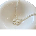 French Pearl Beaded Bow Clavicle Chain Necklace Influencer Women Design Detail Crystal Fresh Tweed Style Choker