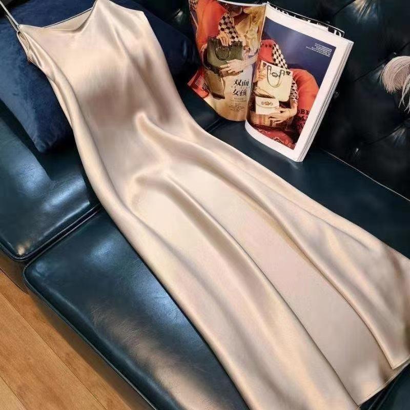 High-End Satin Camisole Dress, Triacetate Style Mid-Length