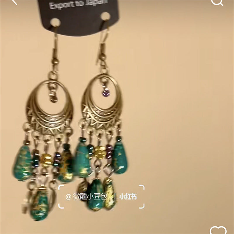 Bohemian Crystal Flower Tassel Earrings - view 7