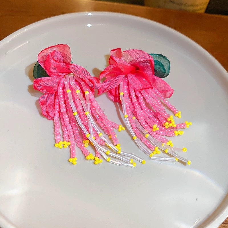 Heart Resin Flower Mesh Stud Earrings - view 11