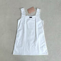 Miu Style Sleeveless Letter Logo Embroidered Lace Dress, Youthful