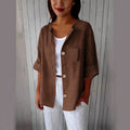 Summer Retro Fashion Linen Cotton Short Sleeve Loose Cardigan + Shirt